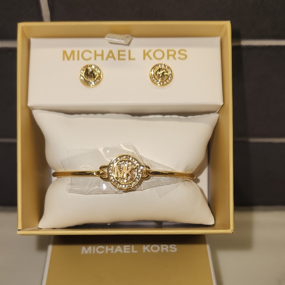 Michael Kors Jewelry - Michael Kors Logo Gold Tone Earrings And Bracelet